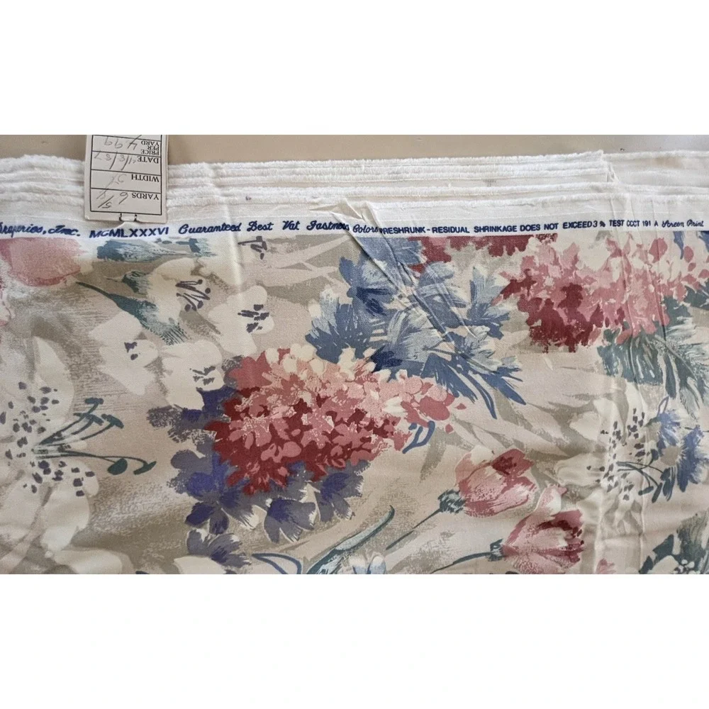 Vtg 1987 House 'N Home Pink Purple Teal Floral Drapery Fabric 54